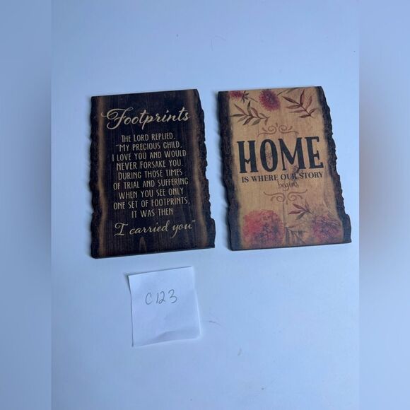 Lot of 2 Bark Edge - Home Story Begins - Wood Look Primitive Sign Country - Picture 7 of 7